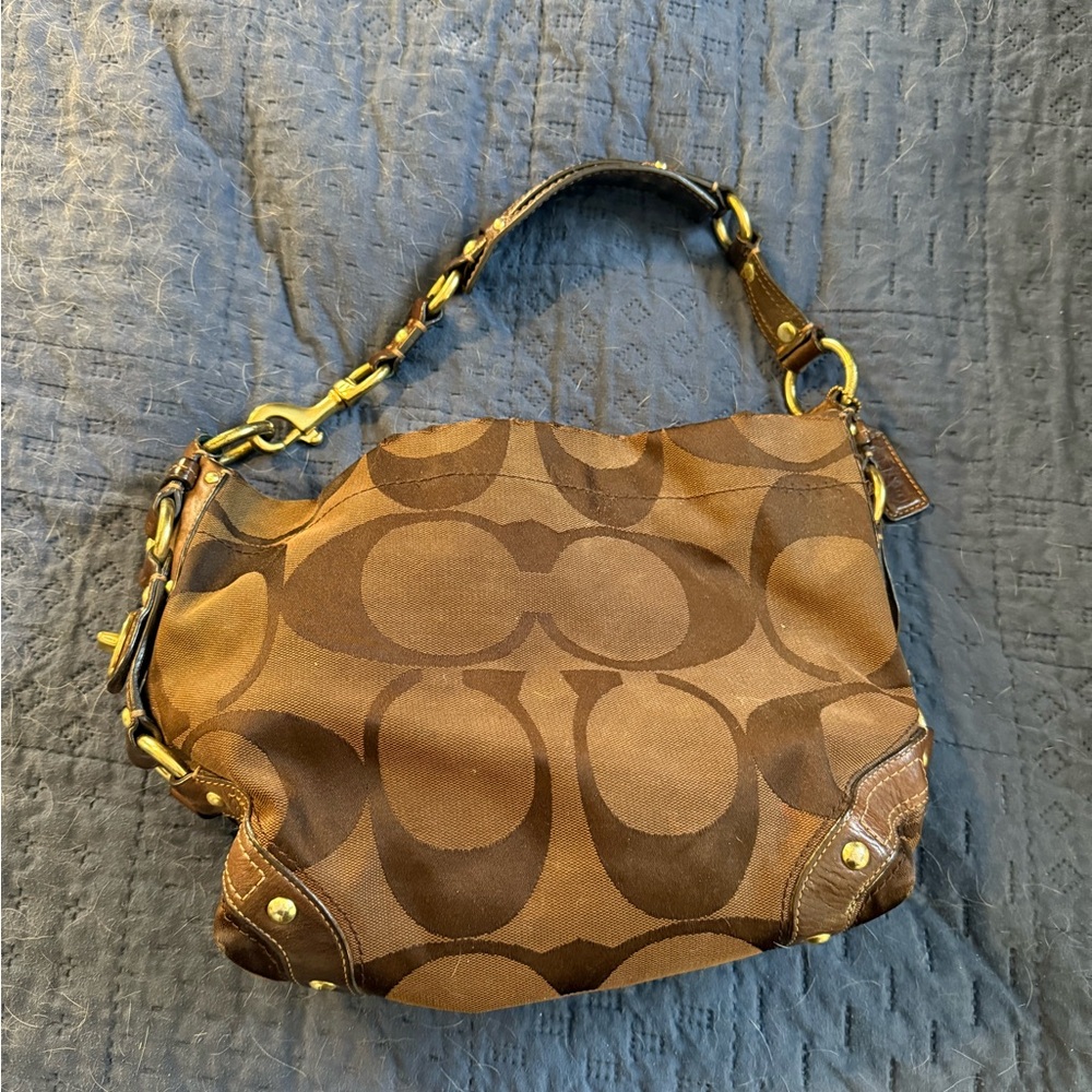 Coach Tan and Brown Signature Shoulder Bag
